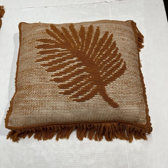 Botanical Embroidered Square Throw Tassel Elav Pillow 18" Boho Beach Cottage 2PK - Picture 2 of 10